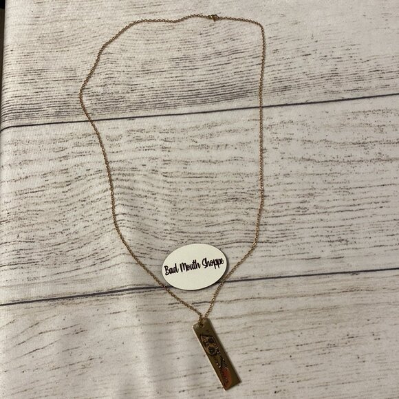 *Metal Marvels IF YOU CAN READ THIS YOU'RE TOO FUCKING CLOSE Gold Bar Necklace - Picture 3 of 4